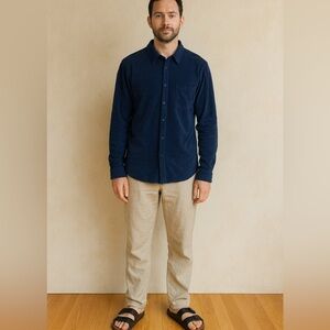 Orlebar Brown Mens Navy Terry Towelling Button Down Long Sleeve XXL Beach Resort